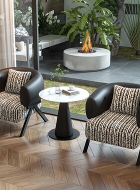 小香风棉麻雪尼尔单人沙发椅条纹拼接客厅休闲椅现代简约高级感