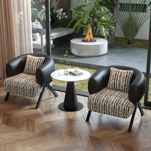 小香风棉麻雪尼尔单人沙发椅条纹拼接客厅休闲椅现代简约高级感