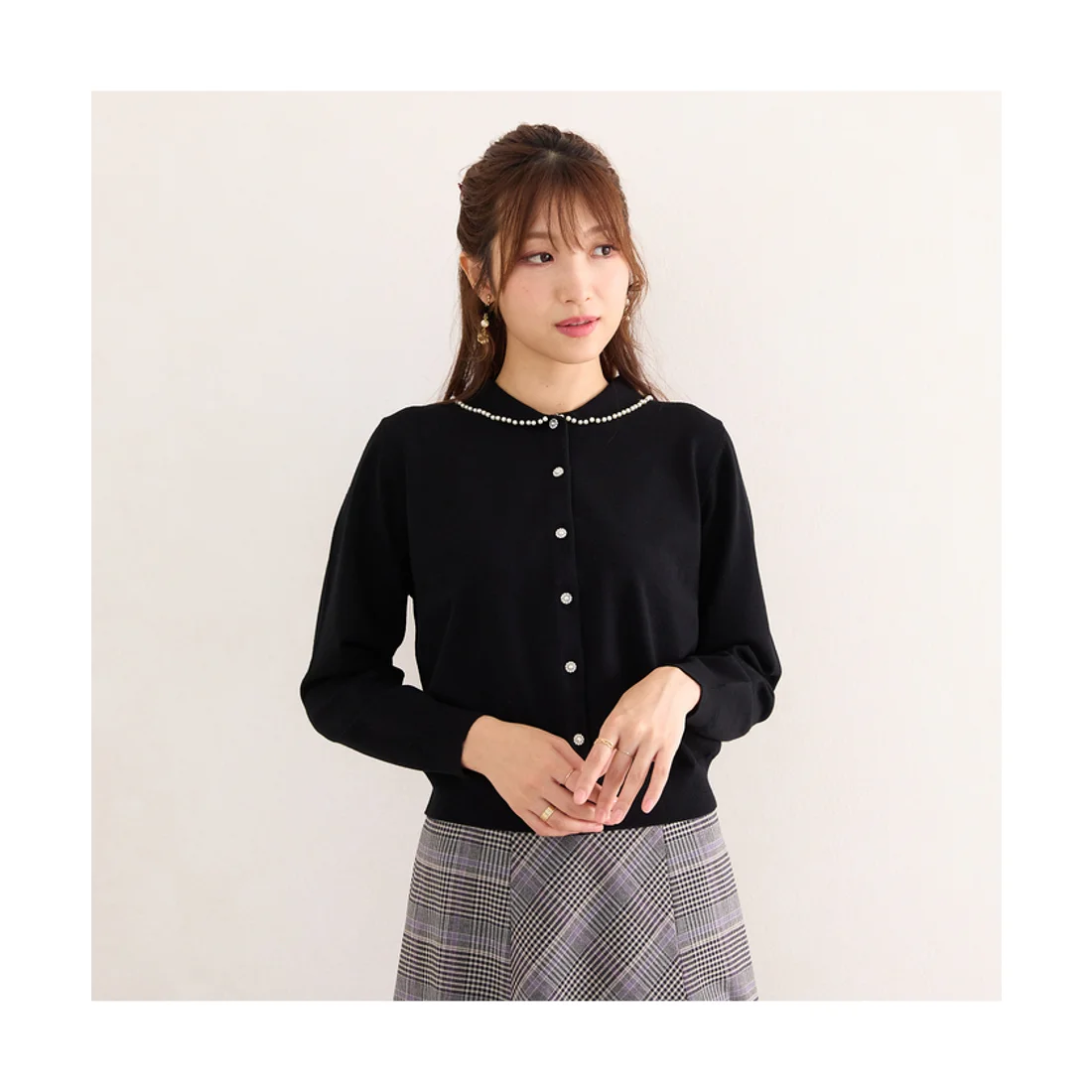 纯元  R0seT1@ra钉珠  珠链翻领针织长袖开衫