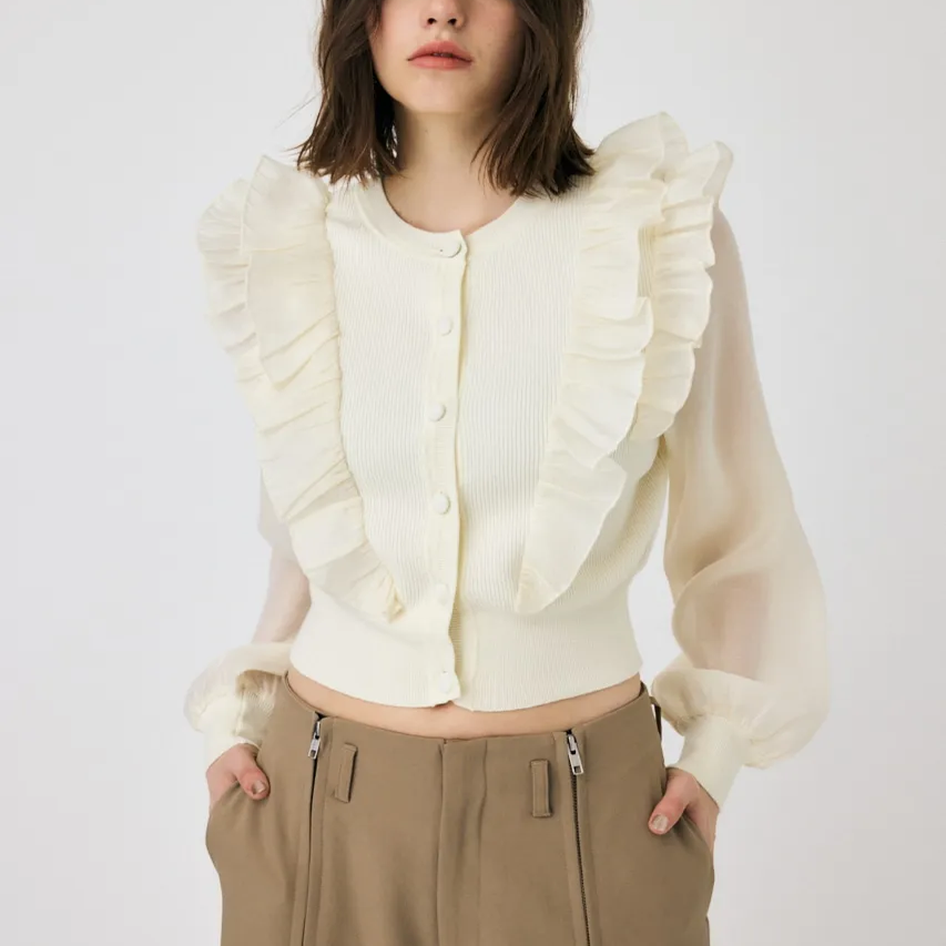 纯元    m0us.y  荷叶边  微透布袖针织开衫