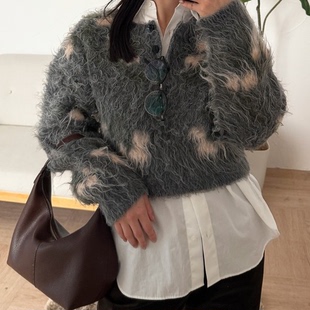 纯元 毛茸茸花亨利领针织 MUH.ET