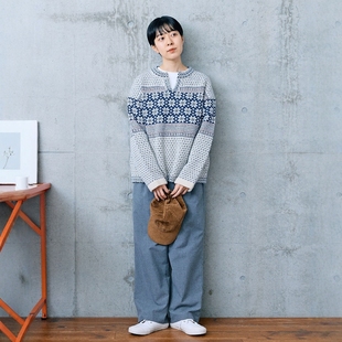 @社 别致船长领针织套头衫 p@r 雪花提花 1c1 纯元