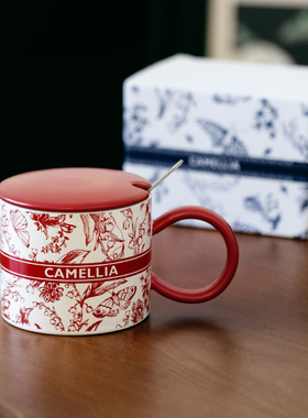 中国风陶瓷马克杯高颜值水杯子家用办公情侣女早餐杯带盖勺伴手礼