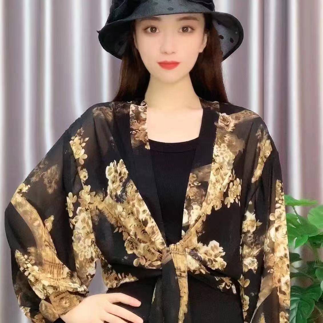 雪纺季宽袖防晒衣披肩百女士夏薄印花气质搭款丝巾开车骑车空OH54