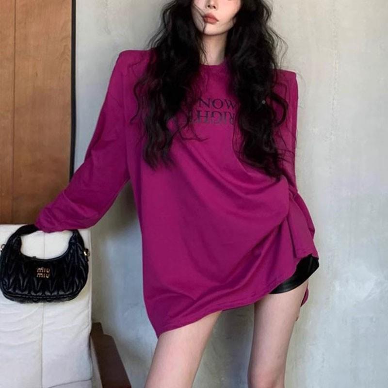 长袖t恤女XMD卫衣春秋外打底衫款遮屁股韩版慵宽穿松懒风垫长肩上