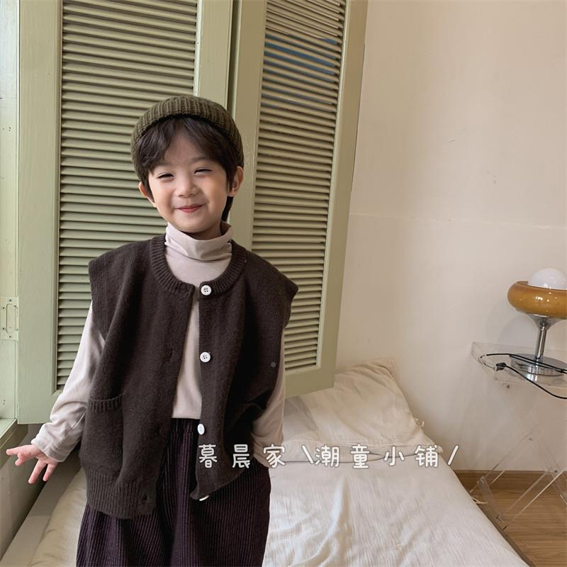 暮古秋晨家新款冬装男童纯外色棉线马甲中小童森系复QQK背心套开