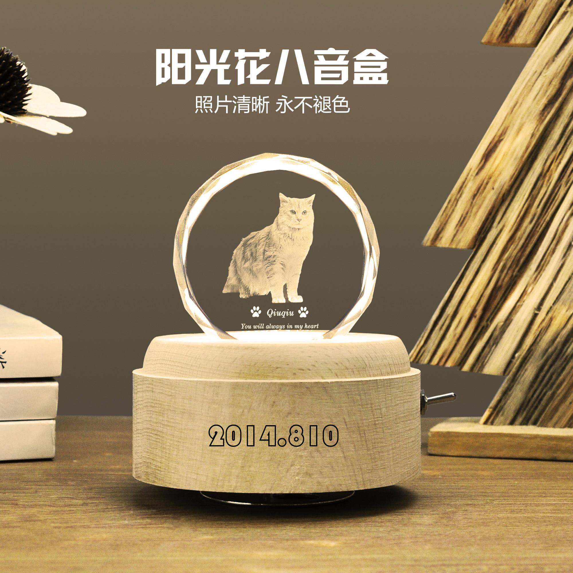 宠物纪品YVE念定制品致创意照片狗猫咪礼物狗水晶3D内雕精发光送