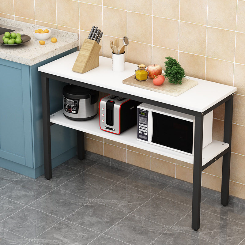 厨房桌子小长桌家用切菜桌双层桌木桌简易长方形餐桌多功能置物架