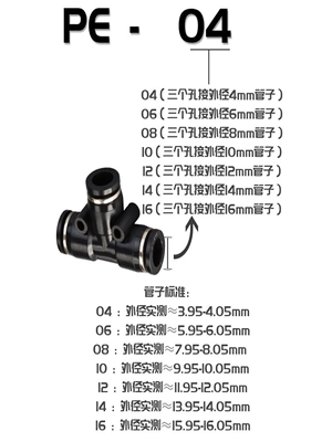 气动快插接头PE-4/6/8/10/12/14/16变径快速接头PEG12-10/8-6/6-4