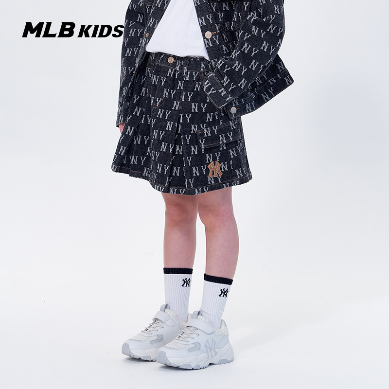 MLB儿童官方女童复古潮奢字母贴布满印老花丝绒牛仔裙25秋冬新款,童装/婴儿装/亲子装,儿童牛仔裙,淘宝优惠券,粉丝福利购,淘宝优惠卷