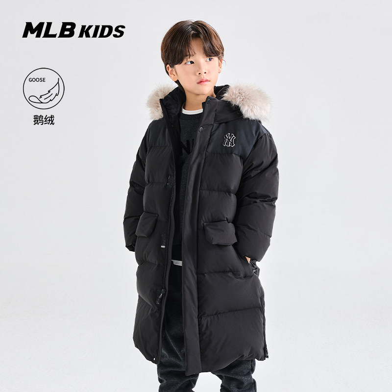 MLB儿童官方男女童经典队标时尚休闲鹅绒长款羽绒服外套秋冬款