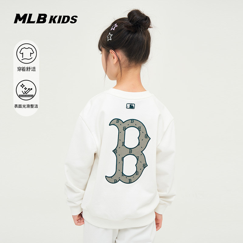 MLB儿童官方男女童经典钻石老花大图案圆领长袖卫衣春季款