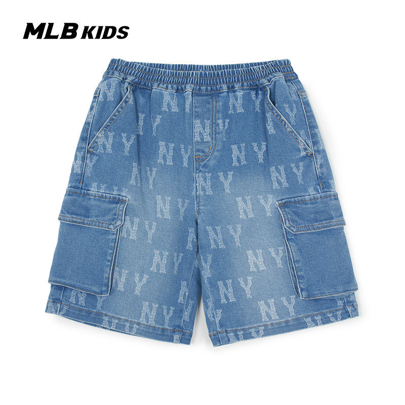 MLB儿童官方男女童刺绣LOGO凉感满印老花牛仔短裤26春季新款,童装/婴儿装/亲子装,儿童牛仔裤,淘宝优惠券,粉丝福利购,淘宝优惠卷