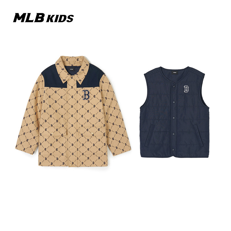MLB儿童官方男女童三合一复古潮流钻石老花拼色外套春季款