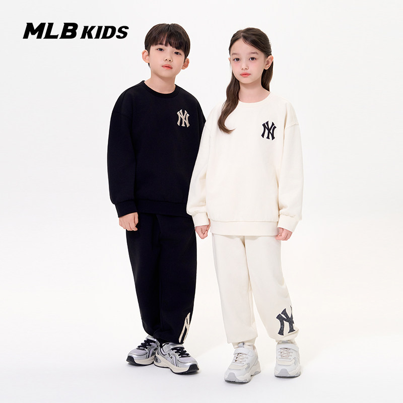 MLB儿童官方男女童潮奢时髦简约圆领满印老花休闲套装秋冬款
