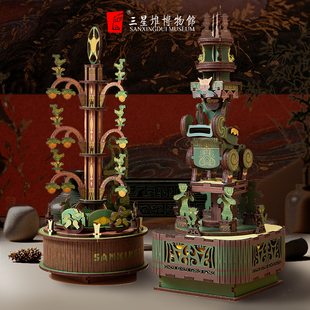 三星堆博物馆神坛八音盒手工DIY木质音乐盒拼装文创创意礼物8音盒
