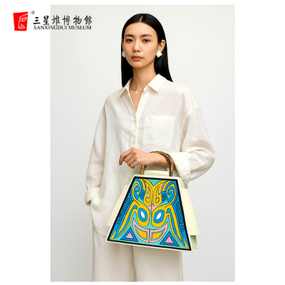 三星堆博物馆文创复古印花帆布包女包小众托特包单肩包大包毛毡包