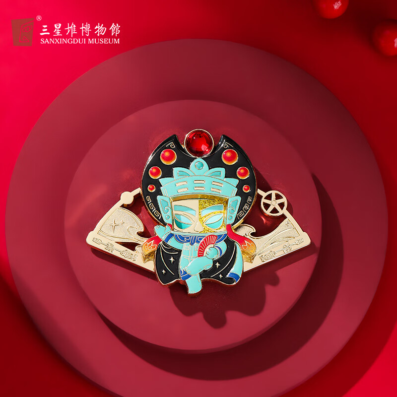 三星堆博物馆文创大立人金扇变脸可动金属冰箱贴纪念品礼物送朋友
