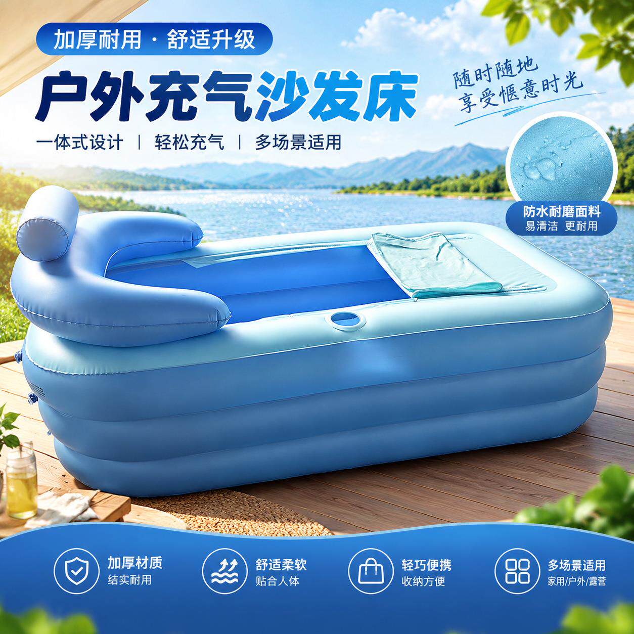 家用成人浴缸充气大号洗澡盆情侣双人全身泡澡沐浴桶浴池加厚折叠