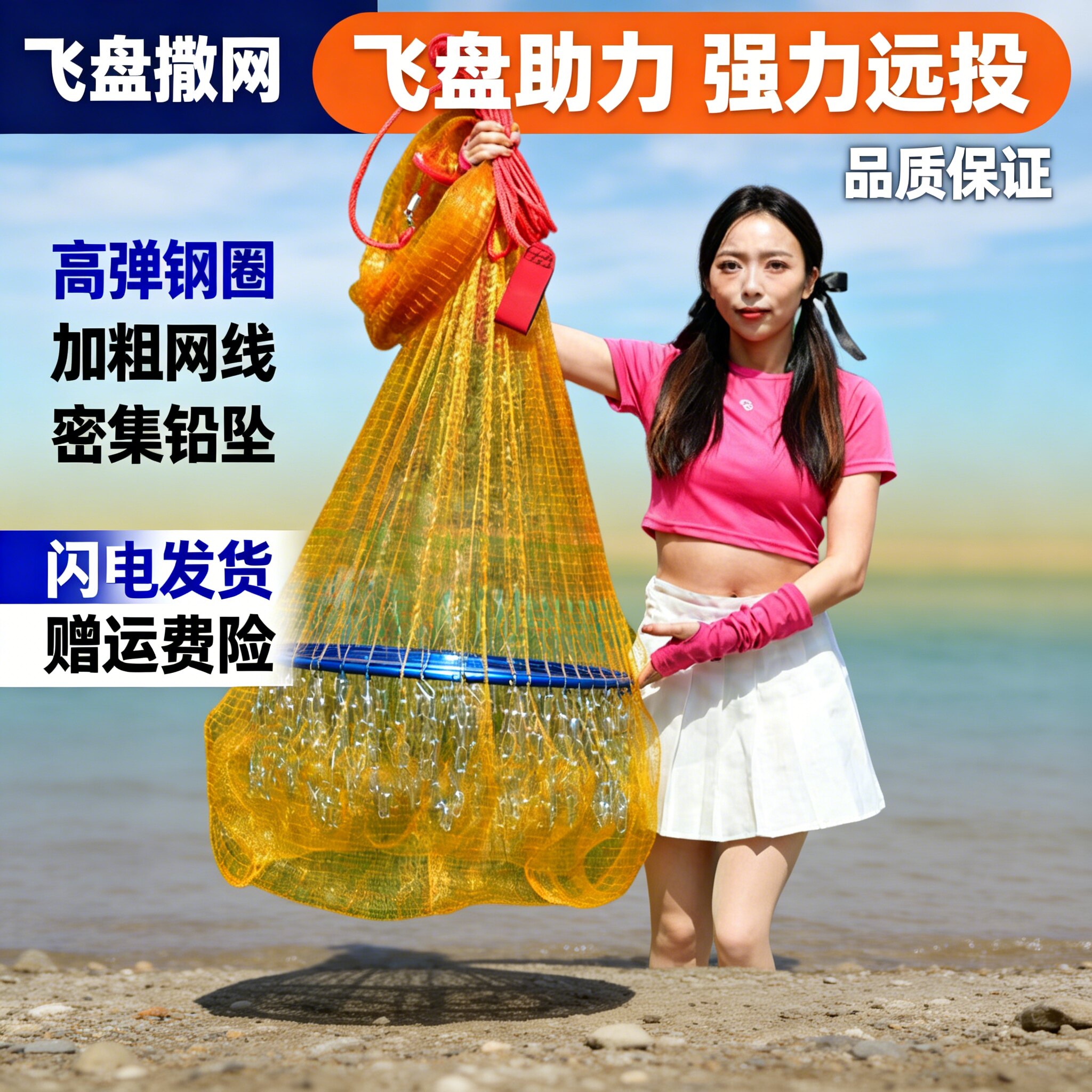 【耐造】飞盘式手抛网旋网手撒网