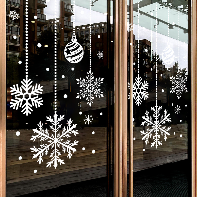 圣诞节装饰品雪花贴纸元旦新年贴画店铺玻璃门窗氛围布置静电贴画