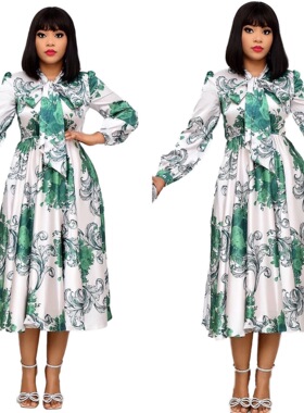 European and American long skirt printed African dress white