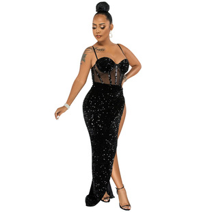 dress blue women black gold party SEXY sequined New 2022