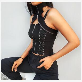 Women's halter sleeveless black corset short top women 上衣