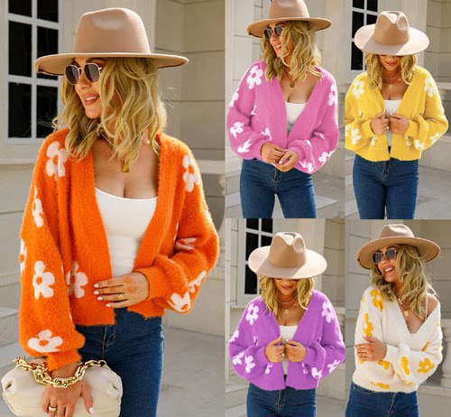 Women crdigan INS style street short sweater flower sweater