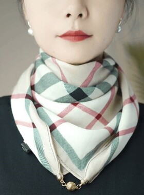 冬季新款时尚百搭小金球磁吸扣高级百搭丝棉围巾正方形多功能围脖