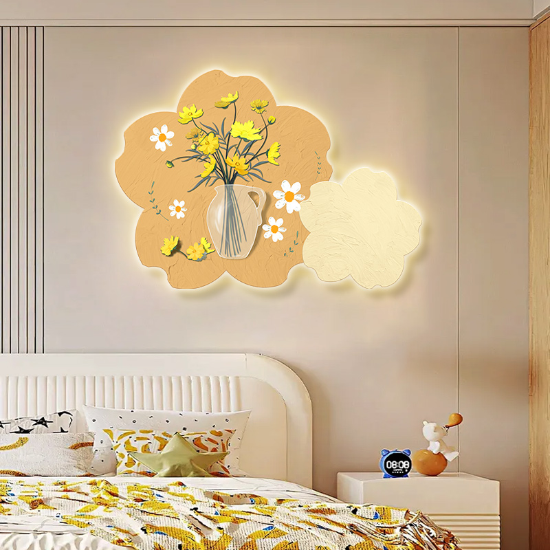 奶油风卧室床头装饰画创意花卉造型发光壁画小清新餐厅氛围感灯画图片