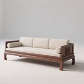 新中式 实木沙发客厅小户型罗汉床黑胡桃木直排三人位沙发2025新款