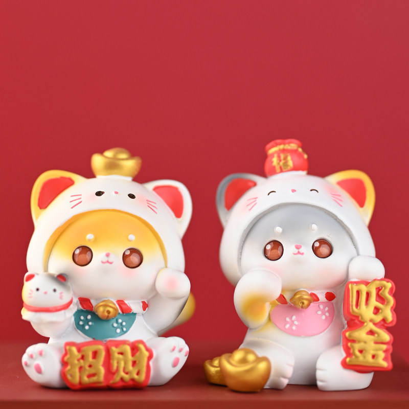 招财猫车载摆件可爱猫咪桃花运办公桌装饰寓意好的发财猫开业礼物