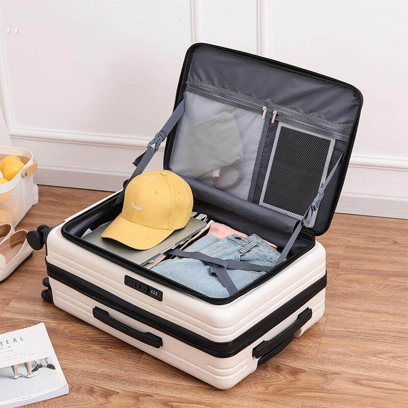 行李箱pc材质 超大容量侧开口静音可扩展20寸登机箱翻盖拉杆箱