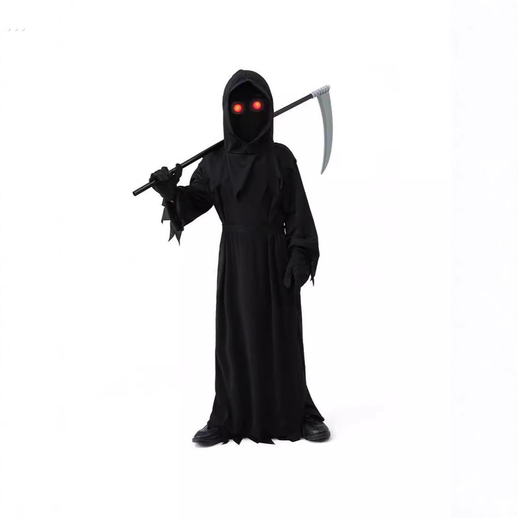 儿童红眼死神恐怖cosplay服装黑暗幽灵使者 镰刀扮演服道具万圣节
