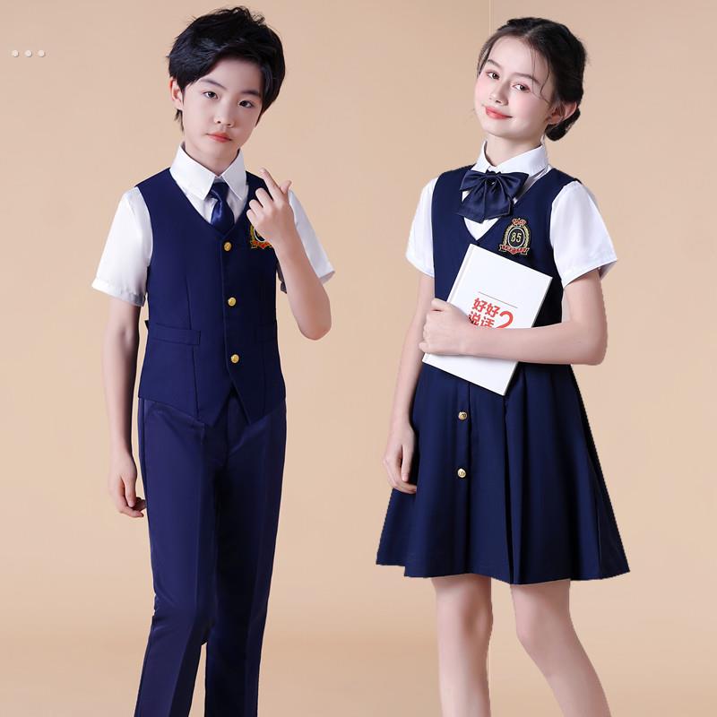 六一儿童演出服诗歌朗诵服小学生合唱服短袖套装男女比赛表演服装