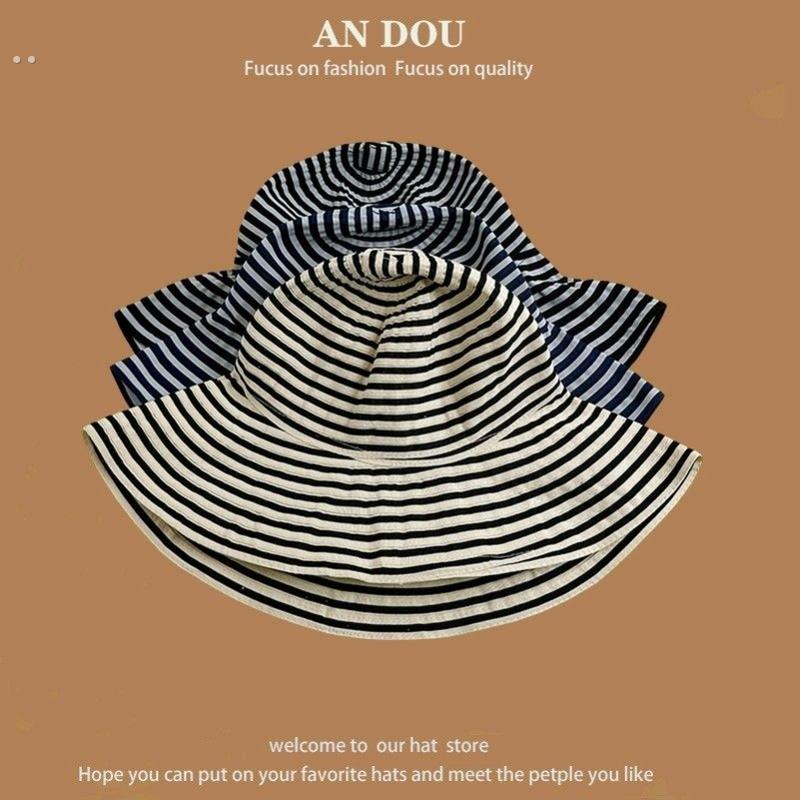 法式覆古E底片日记玫瑰“T款”前长后短条纹大帽簷帽子可卷折防晒