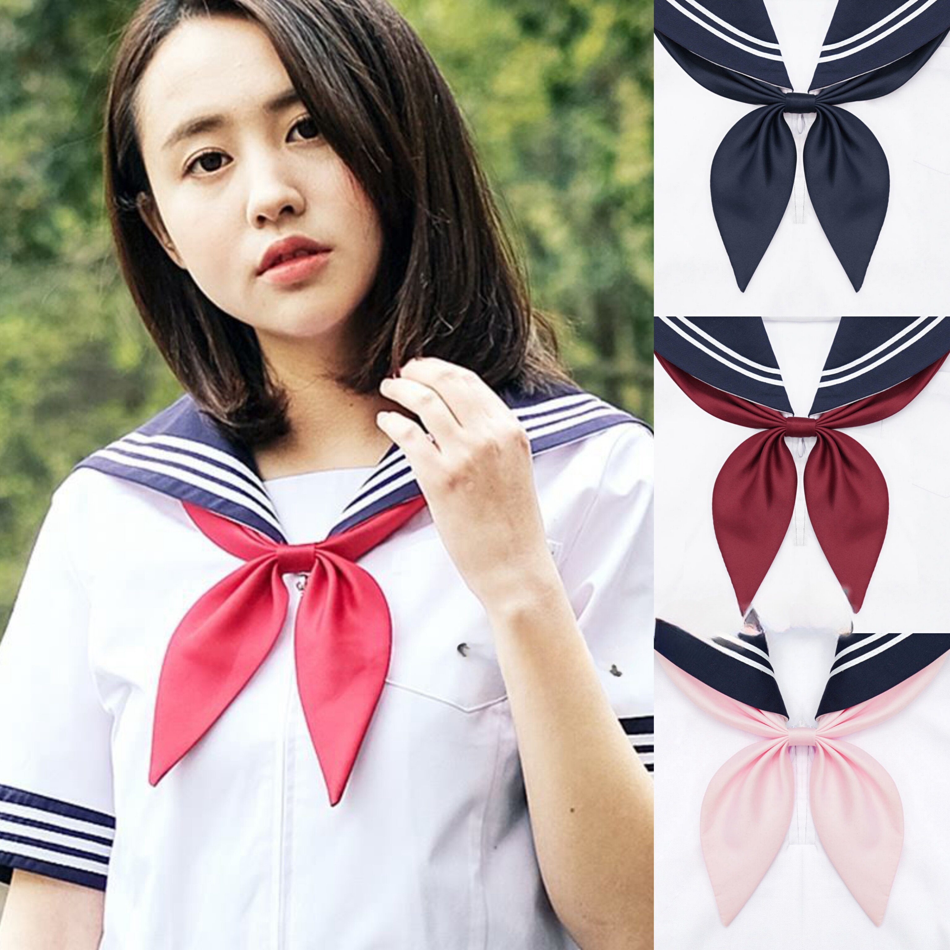 金鱼结jk纯色免打三角巾领结领花女绸面水手服飘带制服配饰日系