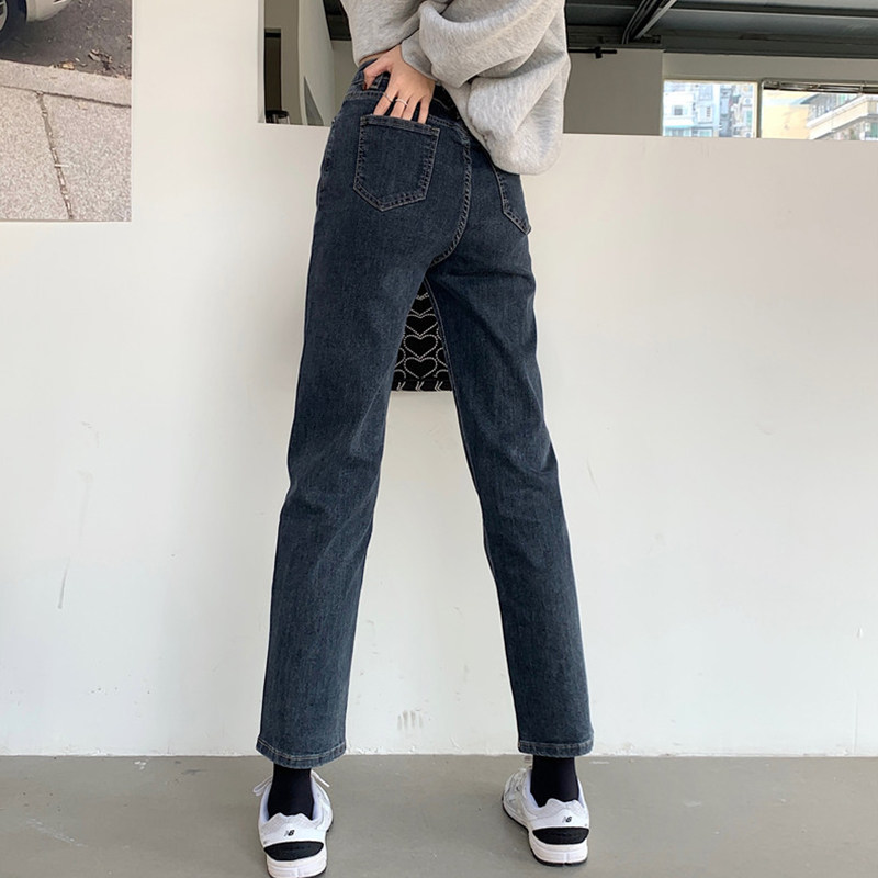 胖mm弹力显瘦牛仔裤女春秋新款蓝灰色九分烟管裤大码高腰直筒裤子