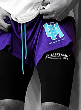 UHBALLER夏季新款紧身四分裤速干高弹打底裤跑步运动篮球压缩裤男