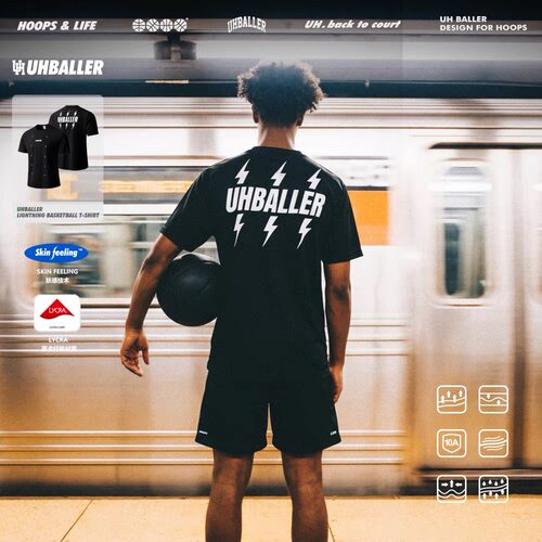 UHBALLER美式闪电印花短袖t恤男
