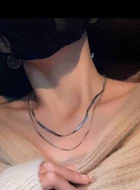 复古银色双层蛇骨项链女网红爆款轻奢轻奢小众设计感百搭锁骨链女