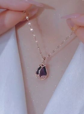 高级感紫色水晶郁金香花吊坠网红气质百搭锁骨链钛钢不掉色项链女