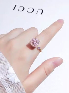 韩版时来运转戒指开口可调转动戒指女抖音网红同款气质简约戒指女