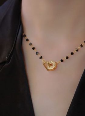 新款轻奢小众串珠铜钱项链女