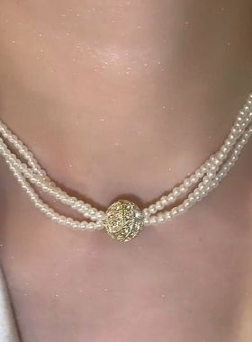 高级感磁吸珍珠项链女网红抖音爆款轻奢小众设计锁骨链2022年新款