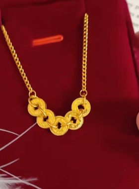 高级感金色五帝钱币项链新中式精致招财进宝小众设计感精美项链女