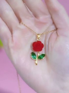 新款轻奢气质玫瑰花项链女