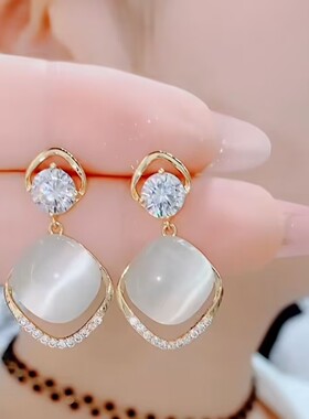 韩国网红猫眼石几何菱形耳环