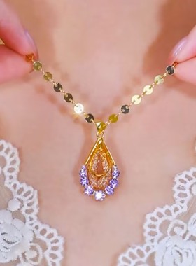 新款金丝网状紫色水滴项链女网红爆款轻奢时尚大气高级精美项链女